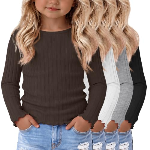Image of 4 Pack Toddler Girls' Long Sleeve Shirts Cotton Tops