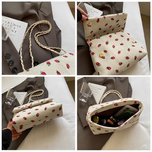 Bolso tote de felpa con diseño de fresa para mujer, bolso cruzado estético y moderno con cadena miniatura 6