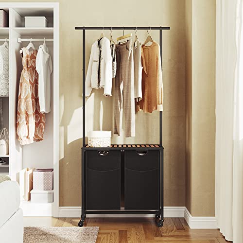Yatiney Laundry Sorter With Hanging Bar, Laundry Hamper With Hanging Rack, Rolling Laundry Cart On Wheels, Hampers For Laundry, Laundry Basket With Wheels And Handle Dorm, Rustic Brown Ls27Br #TOP2