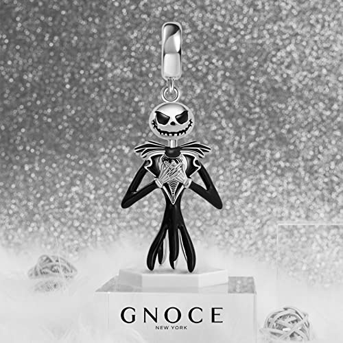 Gnoce Jack Skull Charms Sterling Silver Black Plated Pendant Halloween Dangle Bead Fit Charm Bracelet/Necklace Christmas Gift For Women Girls Wife Daughter #TOP1