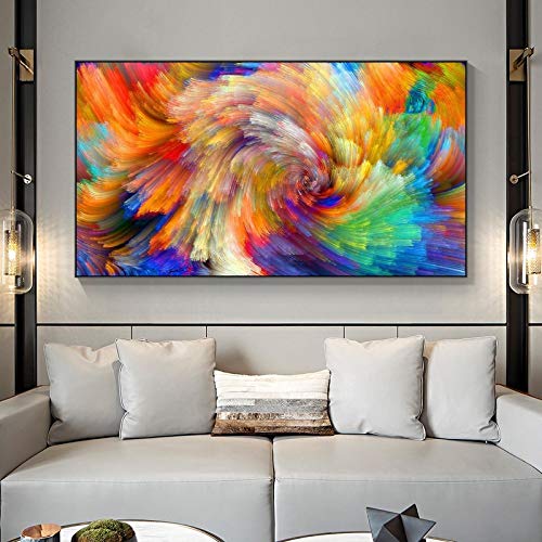 Peinture sur toile arc-en-ciel abstrait de qualité supérieure 70x140 cm