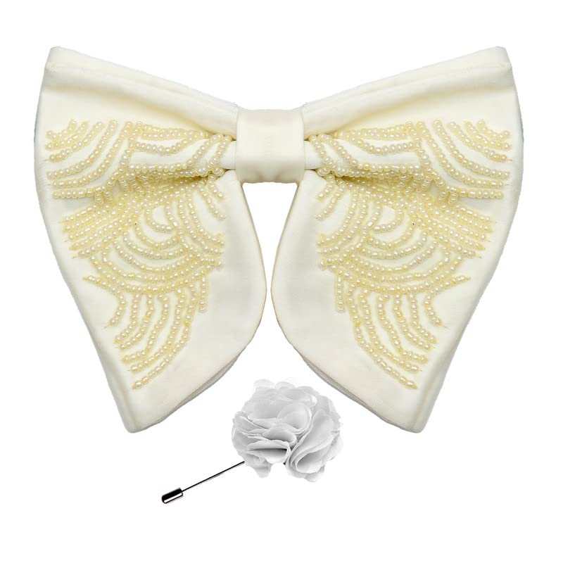 Premium Butterfly Embroidery Cut Dana Micro Fabric Oversize Big Bow Tie For Men With Flower Brooch Pin (Free Size)-image-23