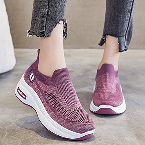 Womens Diabetic Orthopedic Shoes for Swollen Feet Ladies Platform Wide Fit Sneaker Adjustable Closure Toe Walking Sandals for Arthritis Hallux Valgus (Purple 37EU)