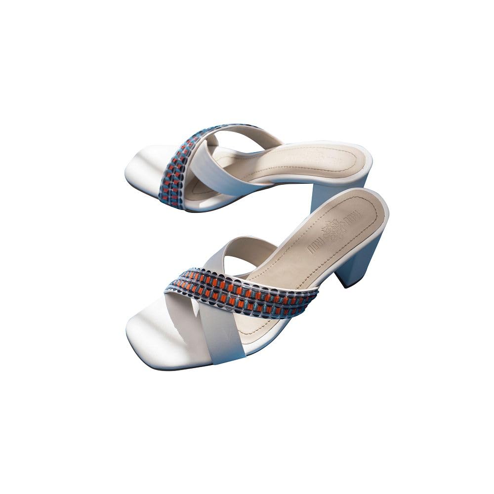 THE FROU FROU STUDIOHandcrafted Stylish Alzena Cross Strap Heels For Women | Embellished & Durable For Casual, Party, and Formal Occasions | Casual Comfortable Footwear for Ladies (White)