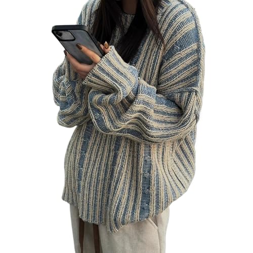 Vintage Striped Sweater for Women Teen Y2K Fairy Grunge Oversized Crewneck Fall Grandpa Sweater Top Cute Sweatshirts