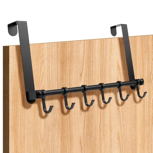 Pilipane Türhaken zum Einhängen, Stabile Aluminium Türgarderobe zum Einhängen mit 6 Haken, Einstellbare Abstände Türhakenleiste, Türhaken zum Aufhängen Kleidung, Rucksäcke, Schlüssel usw