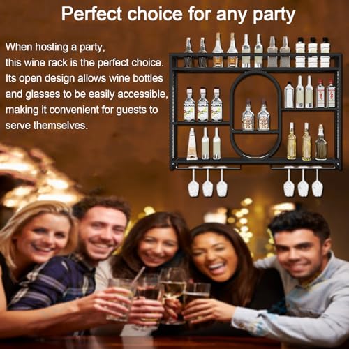 Casier à vin mural avec éclairage LED et support pour verres à pied