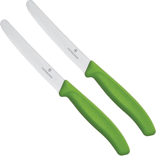 Victorinox 11 cm Serrated Edge Tomato/ Utility Knife Blister Pack, Pack of 2, Green
