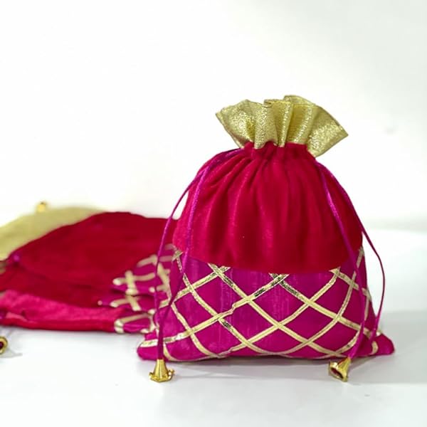 DIVE DECOR Traditional Velvet Potli Bags for Women and Girls - Large Potli Bags for Parties, Weddings and Festive Season | Perfect Gifting Option for Giveaways (Pack of 10, Pink) - Image 3