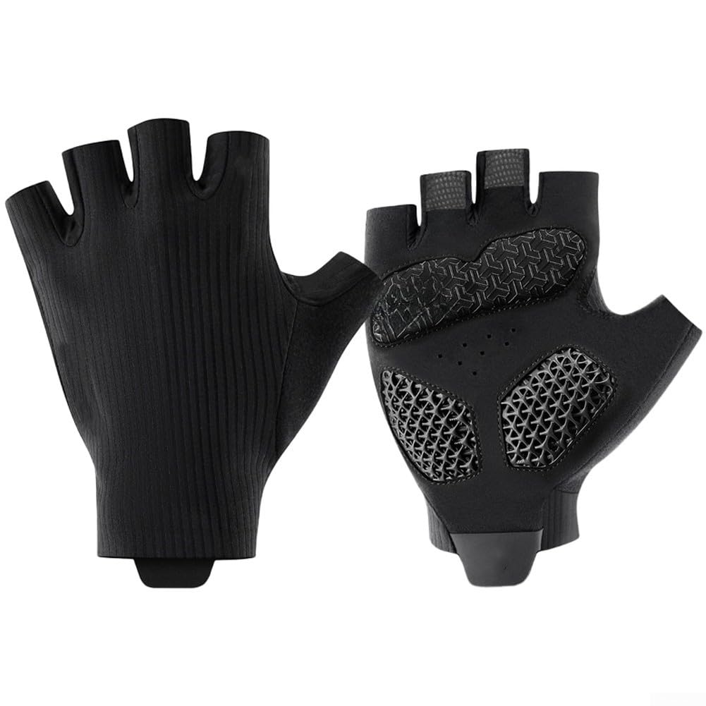 ReachMall Guantes de ciclismo de medio dedo acolchado de gel impreso en 3D a prueba de golpes para MTB Road Bike Training Verano Negro