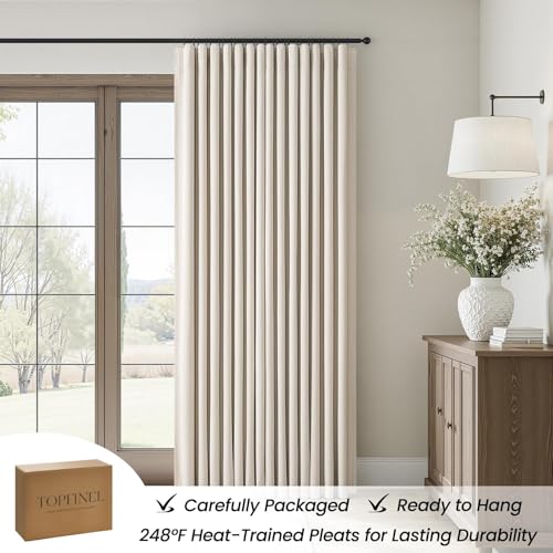 Topfinel 105 Inch Long Oatmeal Full Blackout Linen Curtains for Living Room, Rod Pocket & Back Tab Room Darkening Sliding Glass Door Panels, Rustic Linen Look For Bedroom Windows, Oatmeal 52"W*105"L by Topfinel - Used condition - Image 5