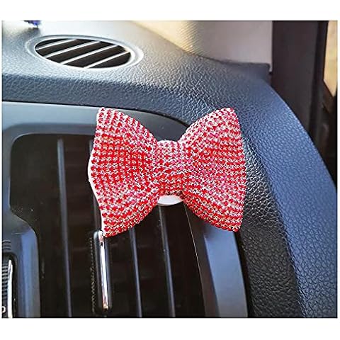 HappyERA 1 Pc Bling Crystal Car Bow-knot Air Vent Fragrance Sparking Rhinestone Car Diffuser Air Freshener with Vent Clip - Red Cover