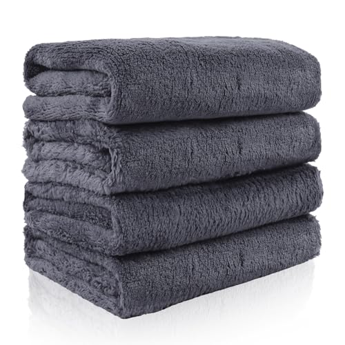 Vermiels 4 Pack Hand Towels, Microfiber Coral Velvet Highly Absorbent Towels for Bathroom, Gym, Shower, Hotel, and Spa, Quick Drying, 16 x 28 inches (Gray)
