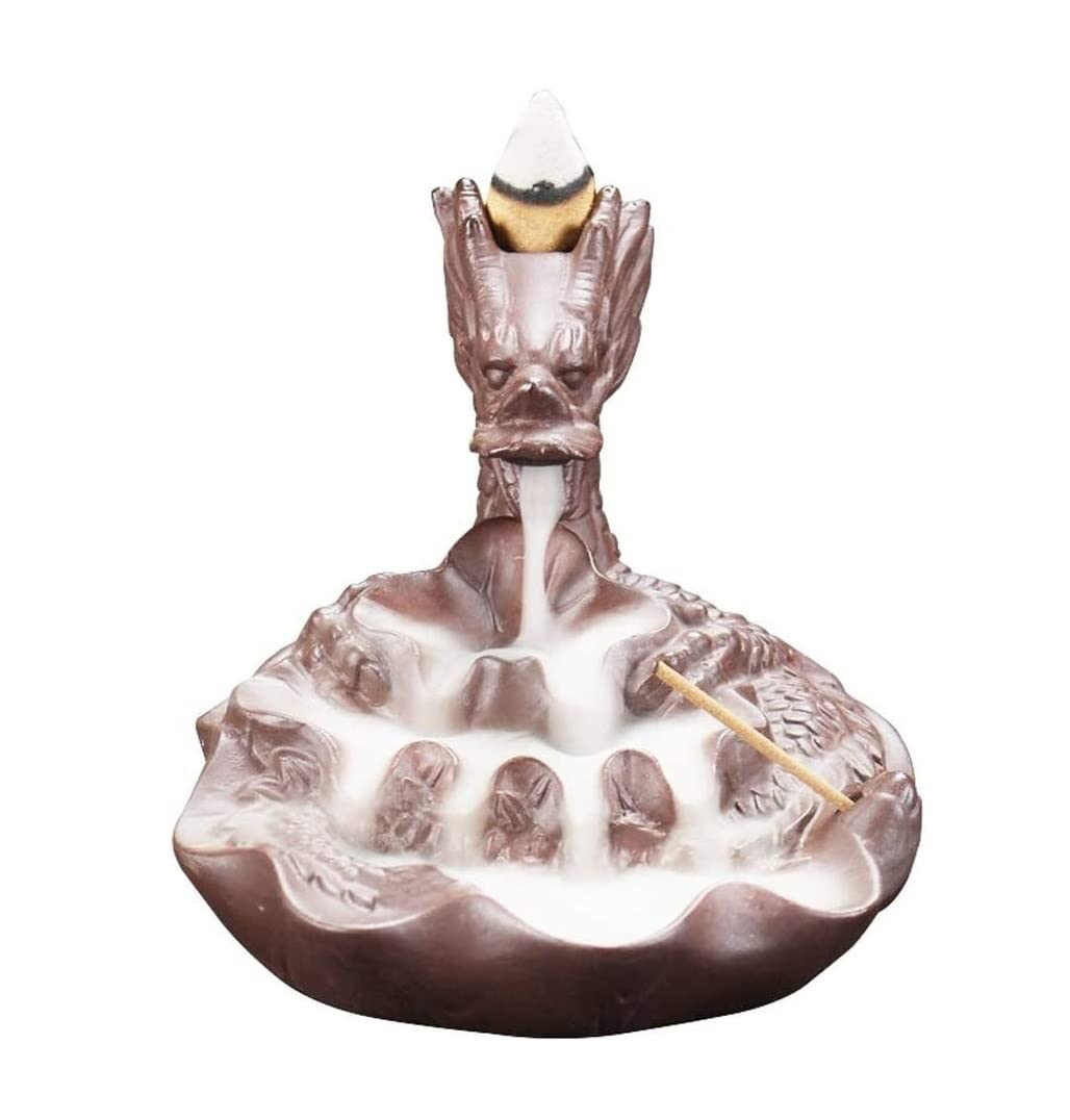 Incense Burner Purple Clay Backflow Incense Burner Home Decor Dragon Holder Censer Smoke Stick Ornament Home Decor(B)