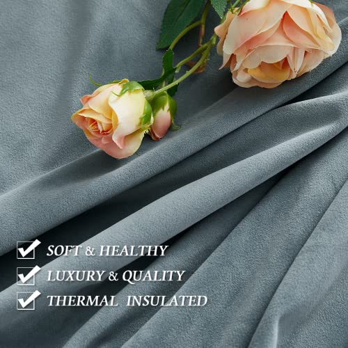 Image of RYB HOME Stone Blue Velvet Curtains 72 inches- Blackout Curtains for Bedroom Modern Elegant Luxury Decoration for Small Window Kid Room, Stone Blue, W52 x L72 inches, 2 Panels | Blackout Curtains, Modern Elegant Luxury Decoration, for Laundry & Dormitory, Stone Blue, W52 x L72, 2 Panels