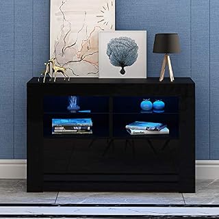 100CM TV Stand Storage Unit Living Room Furniture TV Cabinets RGB LED TV Stand Sideboard Matt (Black, With LED)
