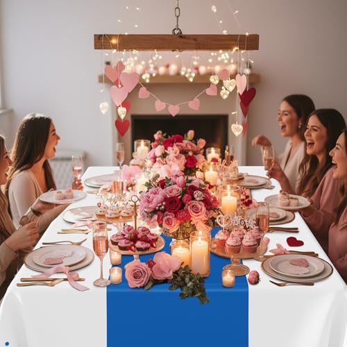 Image of Smiry Plastic Table Cloth Disposable 3 Pack, 54 x 108 Inch Rectangle Waterproof Tablecloth, Printed Gold Table Runner Style for Birthday Weeding, Party Decorations, Leakproof & Sturdy, White and Blue