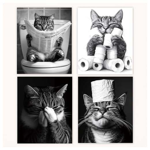 Poecinvi Funny Cat Bathroom Wall Art Prints Poster Set of 4, Funny Bathroom Decor, Cute Cat Pet Toilet Posters Pictures Wall Art Decor for Bath Room Washroom, 8x10 Unframed