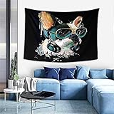 Artwork Tapestry,French Bulldog Watercolor Portrait A Headphones Dog Listening to Music GRAP,Wall Hanging Wall Decor Blanket for Bedrooms Living Room Dorm Home Decor - 60'X80'