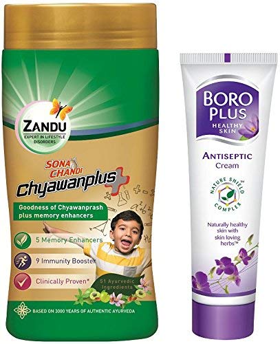 Zandu Sona Chandi Chyavanprash, Pack of 450g with Free Boro Plus Healthy Skin Ayurvedic Antiseptic Cream, 19ml