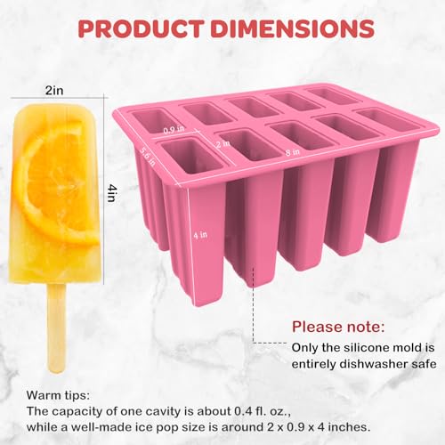Image of 10-Cav Popsicle Molds, Silicone Ice Pop Mold for DIY Frozen Treats | with 10 Reusable Sticks, 50 Wooden Sticks, 50 Storage Bags, Funnel, Brush, Recipe, Make Healthy Pops, Smoothies, Juice