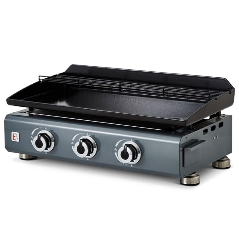BRASERO - Plancha Silvia II G 3 Feux Gris métallisé Brasero - 3 brûleurs - Plaque acier émaillée de 67 x 34 cm - Grille de réchauffement - Tiroir graisse...