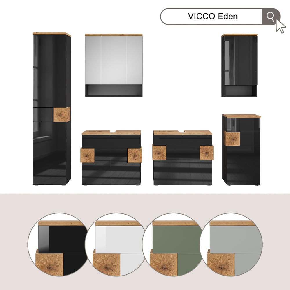 Vicco Badmöbel-Set Eden, Weiß Hochglanz, 73 cm, besteht aus Waschbeckenunterschrank, Spiegelschrank, Hochschrank, Midischrank und Hängeschrank