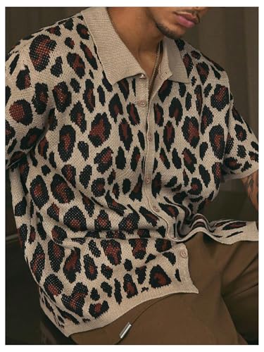 Men's Crochet Button Down Summer Sweater Vintage Striped Short Sleeve Cardigan Beach Knit Tops4