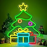Christmas Neon Sign Tree Gift Box Light Decorations Dimmable LED Light Up Sign for Wall Decor Party Kids Gift Winter Home