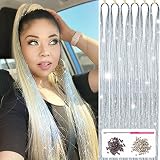 Silver Hair Tinsel Kit with Tools 1200 Strands, Hair Tinsel Heat Resistant Fairy Hair Tinsel Kit 47