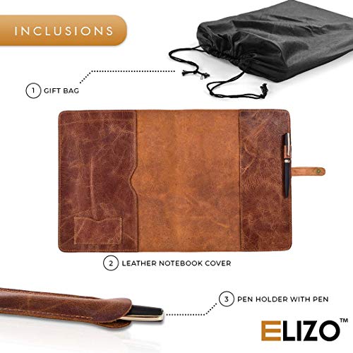 Leather Notebook Cover Moleskine Journal Cover – Refillable B5 Composition Notebook Holder for Classic Cahier -XL Tawny Portfolio Padfolio Organizer Binder Book Cover Agenda Daily Weekly Planner ELIZO - Thumbnail 5