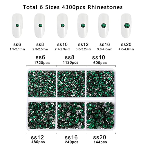 Beadsland 4300pcs Flatback Green Nail Gems Round Crystal Rhinestones for Crafts Mixed 6 Sizes with Picking Tweezers and Wax Pencil Kit - Image 4