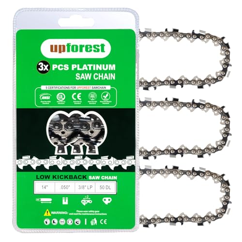 UPFOREST 14 Inch Chainsaw Chain 3-Pack S50, 3/8" LP Pitch - .050" Gauge - 50 Drive Links Compatible Stihl MS170 MS180,Remington(91YNS50X3)