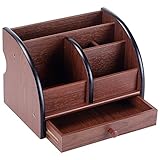 Material: madera REFURBISHHOUSE REFURBISHHOUSE (R) Organizador de escritorio de madera marron lujoso de 5 compartimentos/clasificador de letras con cajon