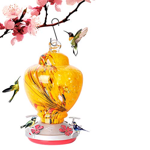 Sahara Sailor Hummingbird Feeders for Outdoor, Hummingbird Feeder-Pure Hand Blown Glass-Never Leak Hummingbird Feeders(Upgraded Rubber Gasket)-Larger 38oz Capacity