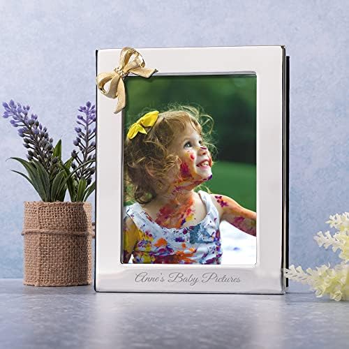 Personalised Silver Plated 4"x6" Photo Album with Gold Ribbon Accent- 100 Photographs - Engraved with Your Custom Engraving