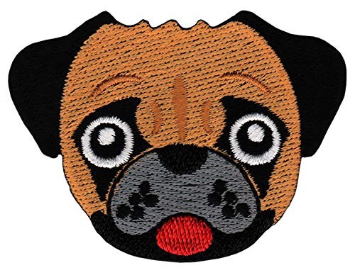 Hund Kopf Mops Boxer Aufnäher zum aufbügeln oder aufnähen Bügelbild Aufbügler für Kleidung gestickter Bügelpatch Applikation Patch Größe 7,2 x 5,3 cm