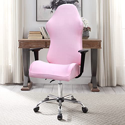 Image of WOMACO Gaming Chair Slipcover Stretch Seat Chair Cover for Leather Computer Reclining Racing Ruffled Gamer Chair Protector (Pink, One-size)