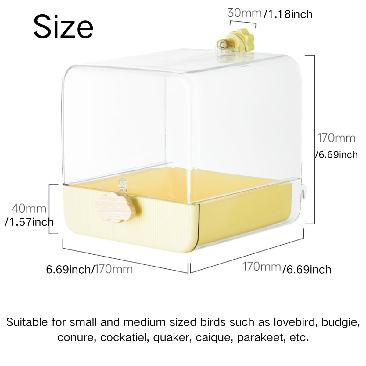 Copfeu Bird Bath for Cage, Cleaning Pet Supplies Cockatiel Bird Clear Spacious Bathtub with Bottom Drawer for Parrots Parakeets, Conures, Quakers, Portable Shower for Most Birdcage (White)