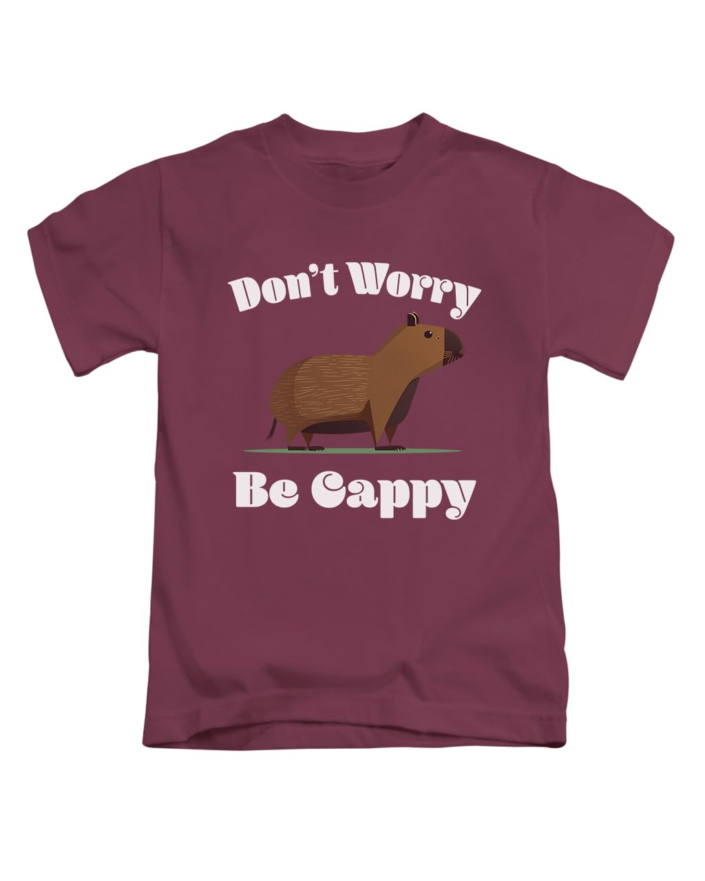 New Spirit Original Unisex Maroon Don't Worry Be Cappy Capybara Tee T-Shirt Funny T Shirt Top