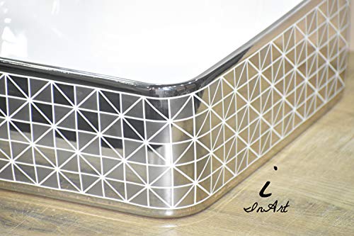 Image of InArt Designer table top wash basin for bathroom / bathroom sink / cabinet wash basin / ceramic basin / counter top basin / vanity washbasin in Rectangle Shape Silver White 19 x 15 x 5 Inch