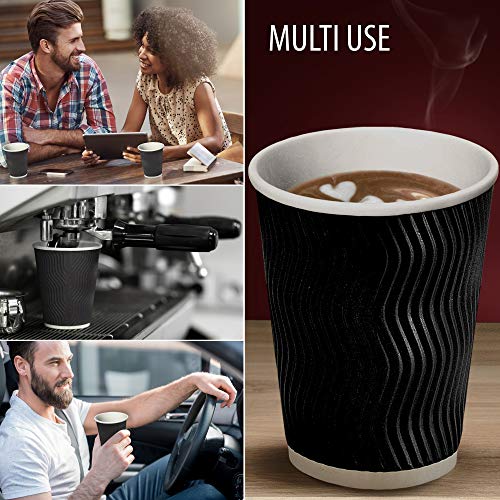 Insulated Disposable Coffee Cups 12 oz, 100 Packs - Paper Cups for Hot Beverage Drinks To Go Tea Coffee Home Office Car Coffee Shop Party (Black) - Thumbnail 2
