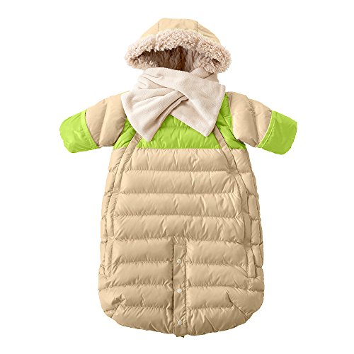 7AM Enfant Doudoune One Piece Infant Snowsuit Bunting, Beige/Neon Lime, Medium - Thumbnail 2