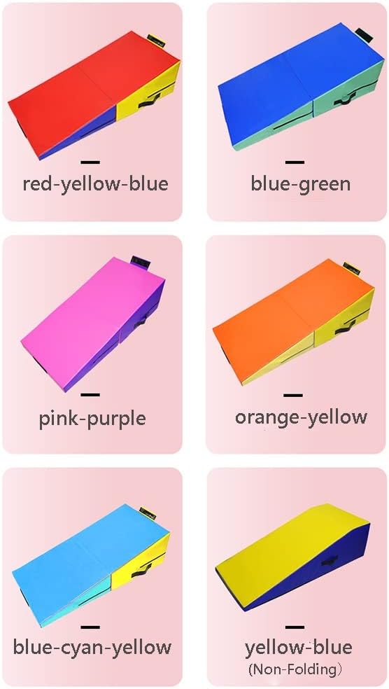 exproyzk Gymnastics Incline Mat, Folding Cheese Wedge Skill Shape, Tumbling Mat for Gymnastics Training, Cheerleading and Obstacle Courses(Orange-Yellow-Blue,172x80x35cm)