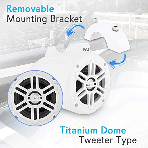 Image of Pyle Waterproof Marine Wakeboard Tower Speakers - 4 Inch Dual Subwoofer Speaker Set with 300 Max Power Output - Boat Audio System Kit w / Titanium Dome Tweeters & Mounting Clamps PLMRWB45W (White)