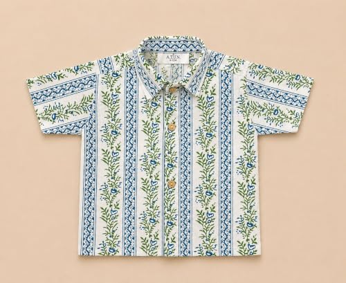 Image of A.T.U.N. (ALL THINGS UBER NICE) Boys 100% Cotton Printed Shirt | Half Sleeve Smart Casual Shirt for Kids | Soft Breathable Button Placket Top