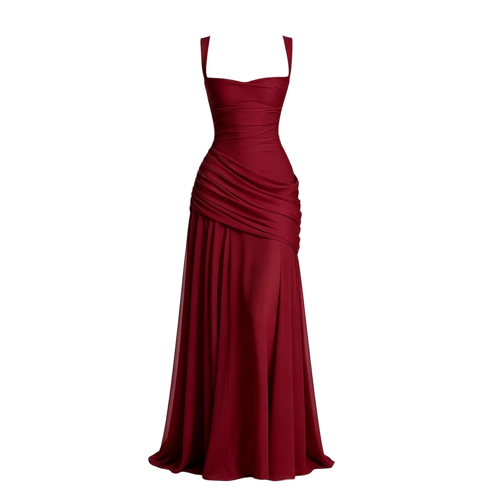 Robe d'été ventrale pour femme - Robe de soirée longue et élégante - Pour invités de mariage - Coupe cintrée - Col rond - Épaules dénudées