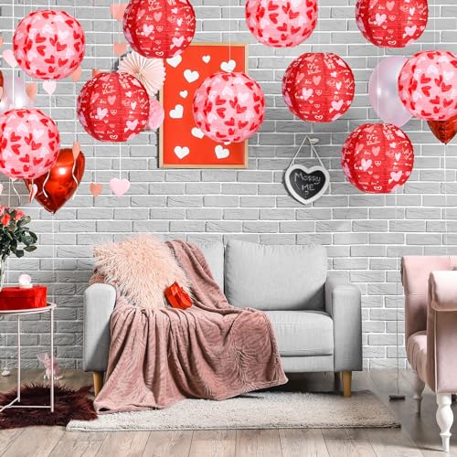 Image of Bencailor 12 Pcs Valentine's Day Paper Lanterns Party Decorations Heart Hanging Round Lanterns 12 Inch Hanging Paper Decorations for Valentines Party Wedding Anniversary Supplies(Heart)