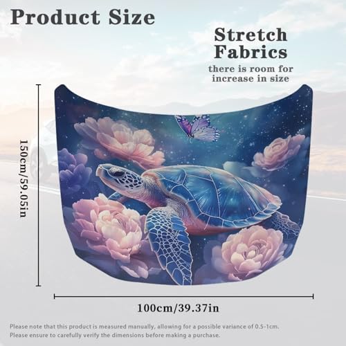 Image of Turtle Pink Flower Car Hood Cover 59x39 Inch Car Hood Protector Car Hood Flag All Weather Universal Car Exterior Accessories for Sedan SUV Truck Pickup Jeep