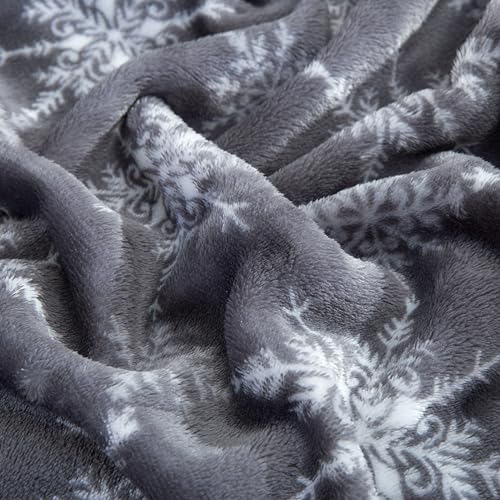 Elegant Comfort Luxuriously Soft 4-Piece Holiday Velvet Plush Flannel Sheet Set - Premium Quality - Cozy Warm, Christmas Fuzzy Velvet Flannel Fleece Deep Pocket Sheet Set - Twin XL, Gray Snowflake